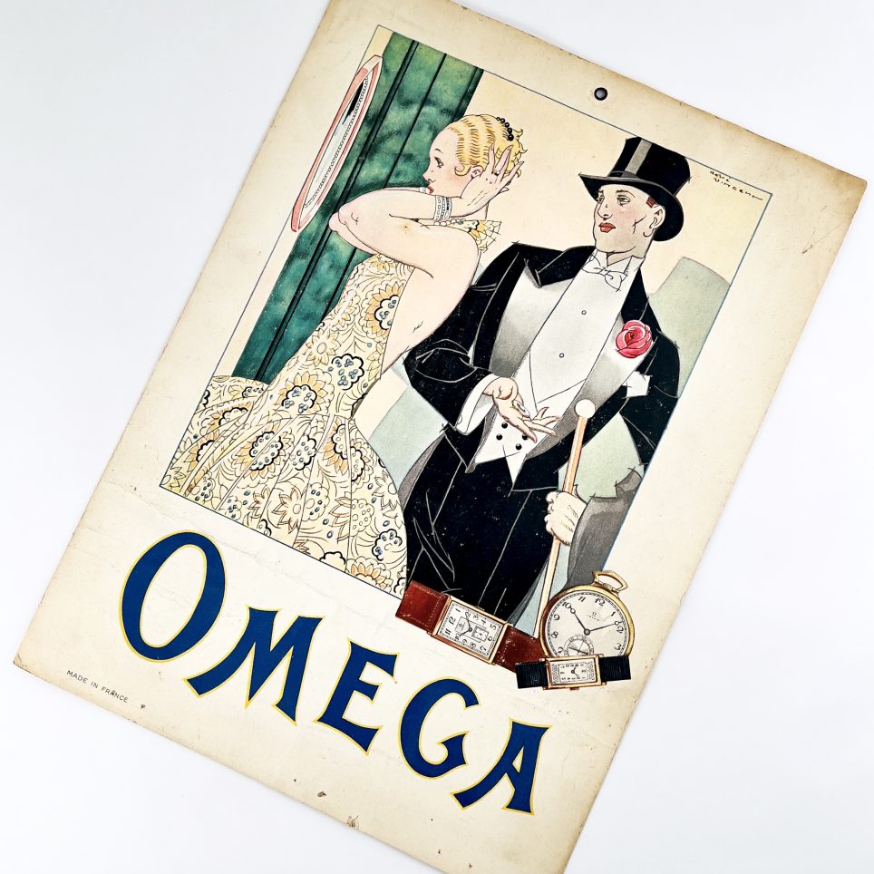 LITHOGRAPHIE MONTRES OMEGA PAR RENÉ VINCENT CA. 1920